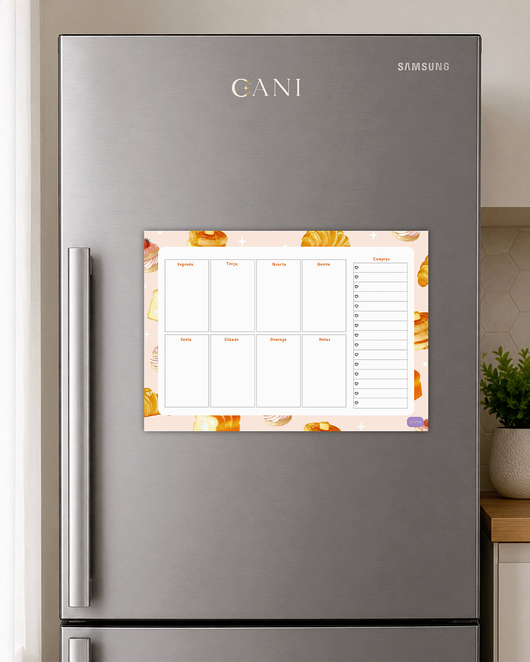 Íman Planeamento Semanal com Lista de Compras - croissant e panquecas