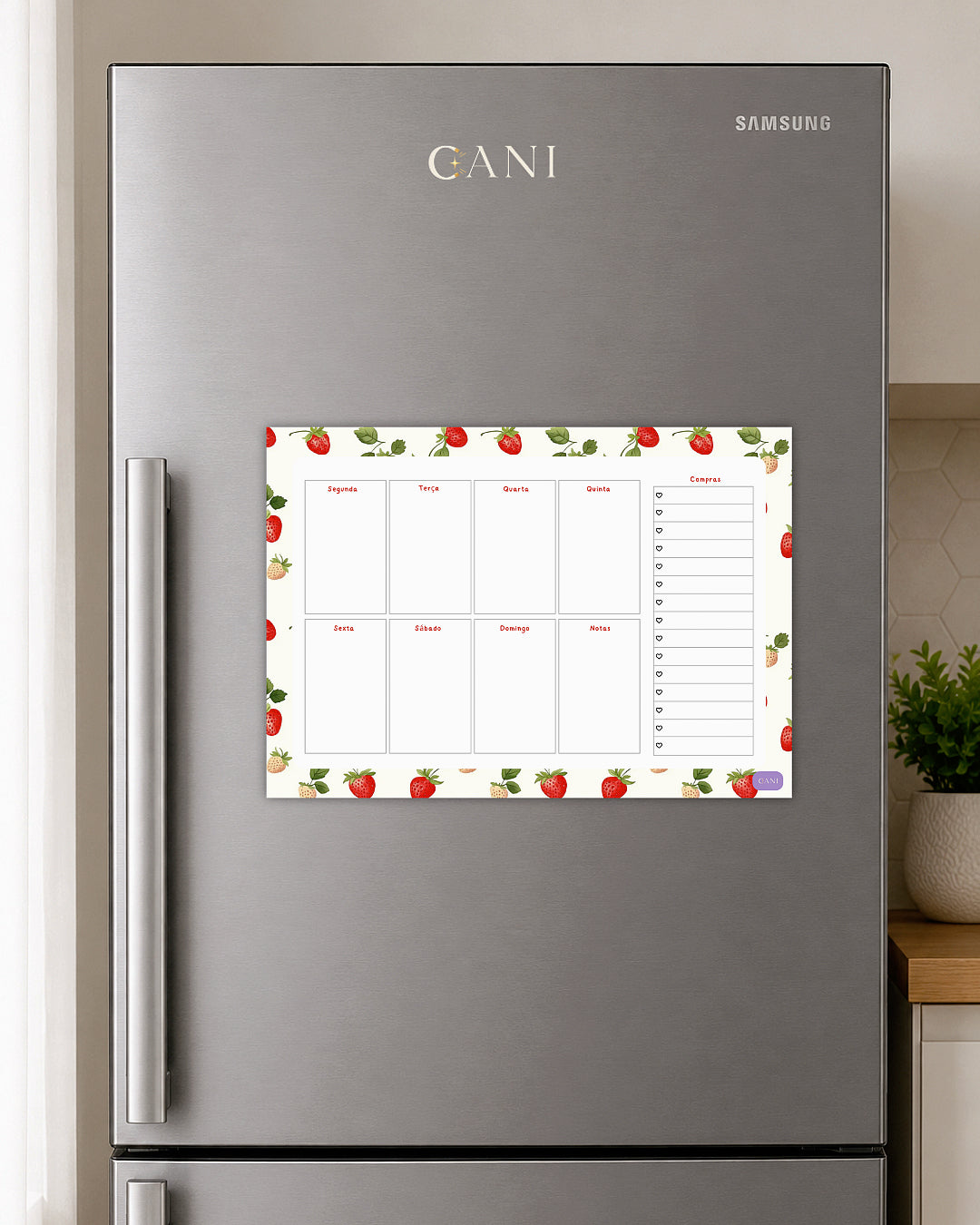 Íman Planeamento Semanal com Lista de Compras - morangos